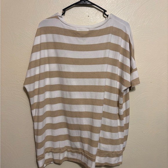 White and Tan Relaxed Tie Front Tee - Picture 8 of 8